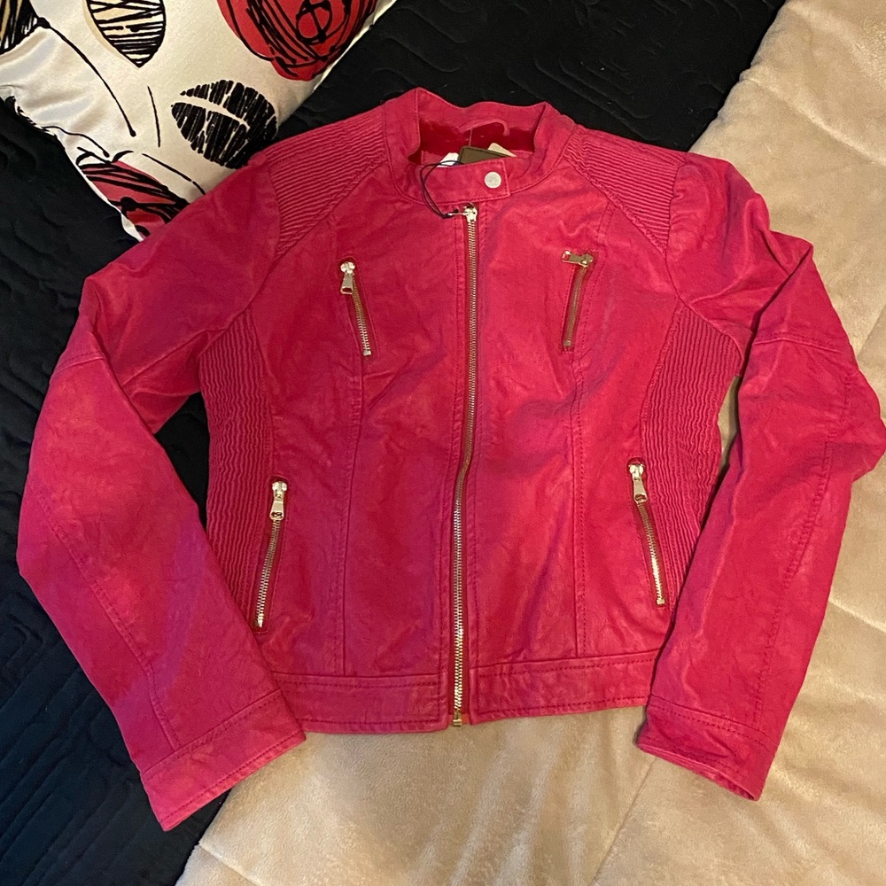 NWT Fuchsia colored faux suede jacket